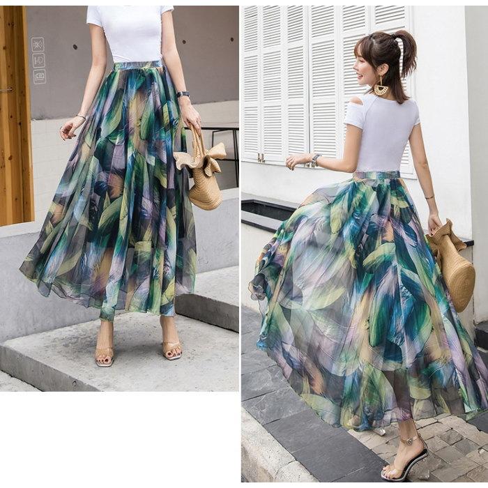 ロングスカート 花柄 マキシ丈スカート フレアスカート ロング マキシ シフォン ウエストゴム スカート 総柄 |  | 05
