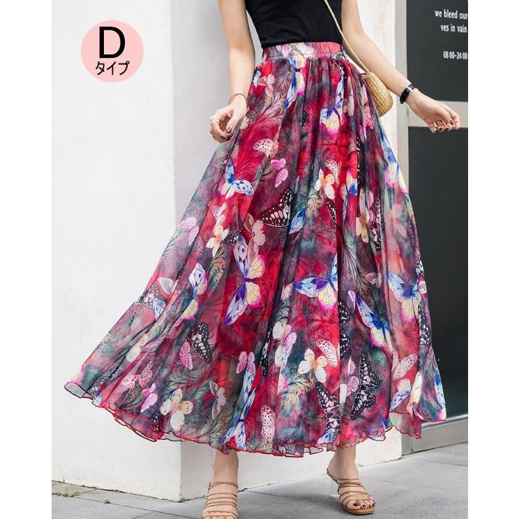 ロングスカート 花柄 マキシ丈スカート フレアスカート ロング マキシ シフォン ウエストゴム スカート 総柄 |  | 08