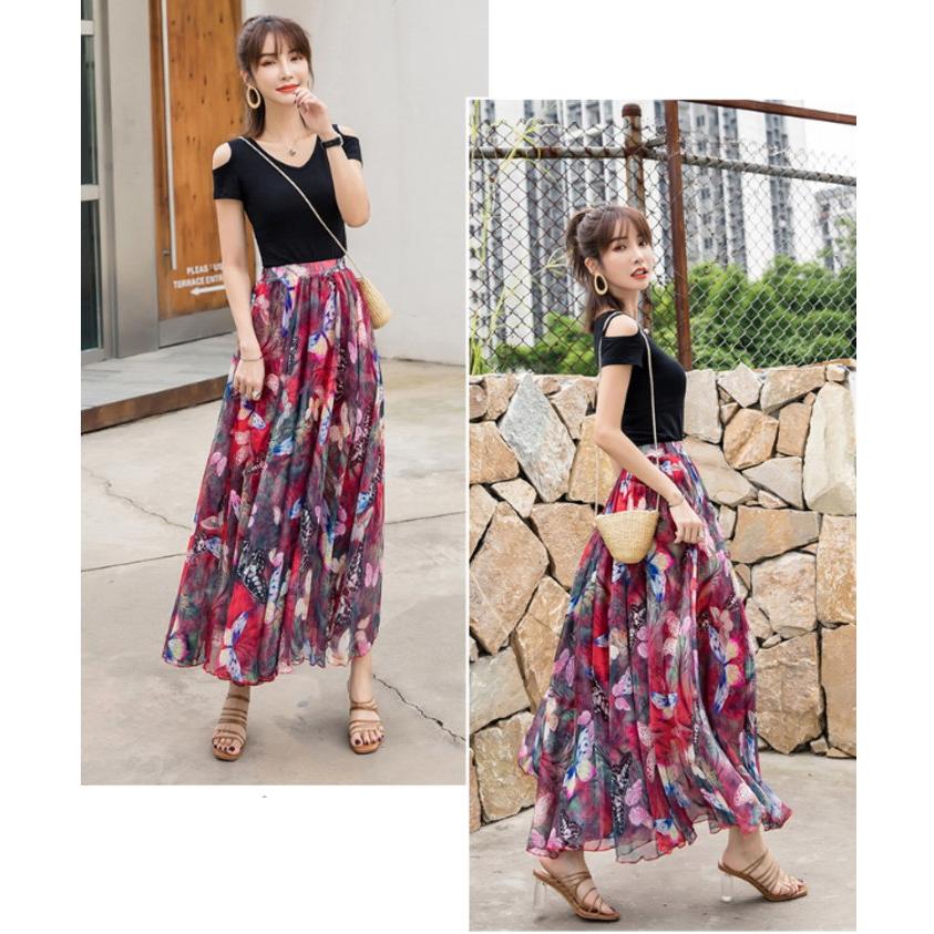 ロングスカート 花柄 マキシ丈スカート フレアスカート ロング マキシ シフォン ウエストゴム スカート 総柄 |  | 09