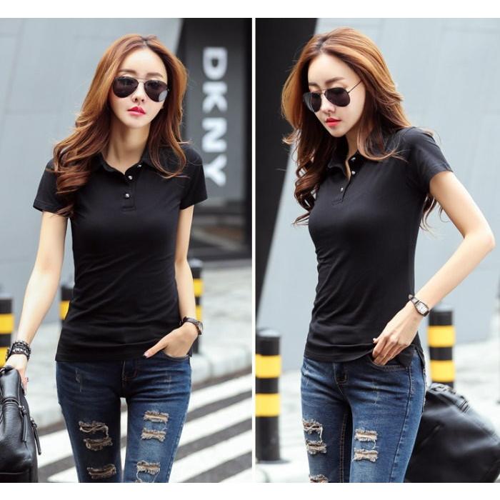 即納ポロシャツ Tシャツ カットソー トップス 襟付き サイドスリット 半袖 ストレッチ 無地 レディース |  | 05