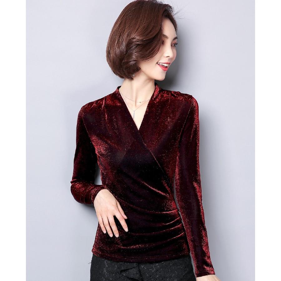 カットソー 裏起毛 厚手 Vネック カシュクール ドレープ ラメ 長袖 無地 トップス 2タイプ レディース |  | 11