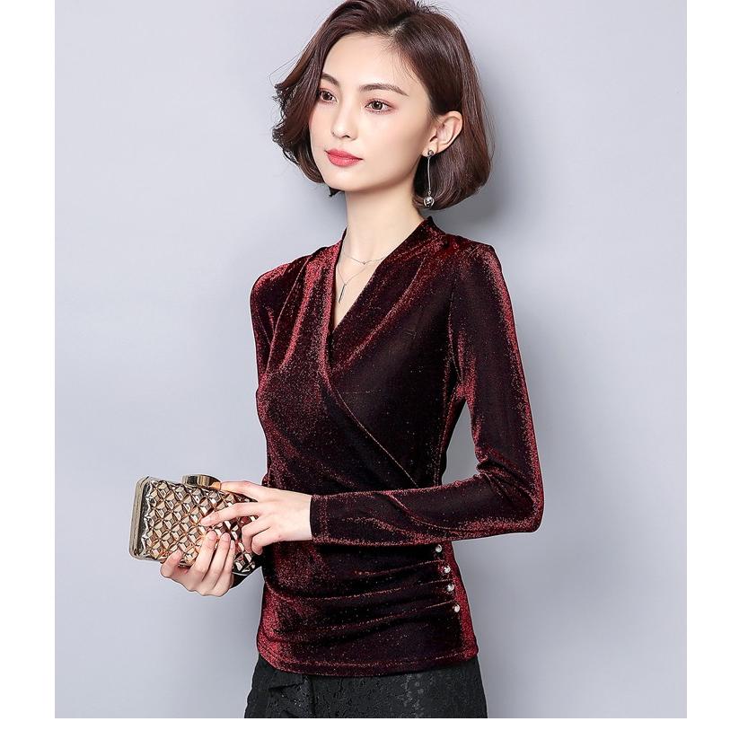 カットソー 裏起毛 厚手 Vネック カシュクール ドレープ ラメ 長袖 無地 トップス 2タイプ レディース |  | 12