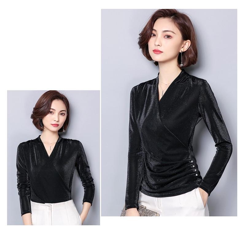 カットソー 裏起毛 厚手 Vネック カシュクール ドレープ ラメ 長袖 無地 トップス 2タイプ レディース |  | 02