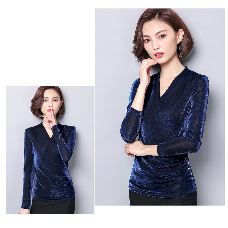 カットソー 裏起毛 厚手 Vネック カシュクール ドレープ ラメ 長袖 無地 トップス 2タイプ レディース |  | 09