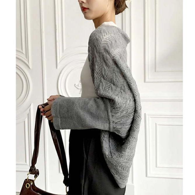 ニットカーディガン 6way  ポンチョ  ボレロ 大判 ストール ショール 足掛け uv対策 フェイクカシミア |  | 10