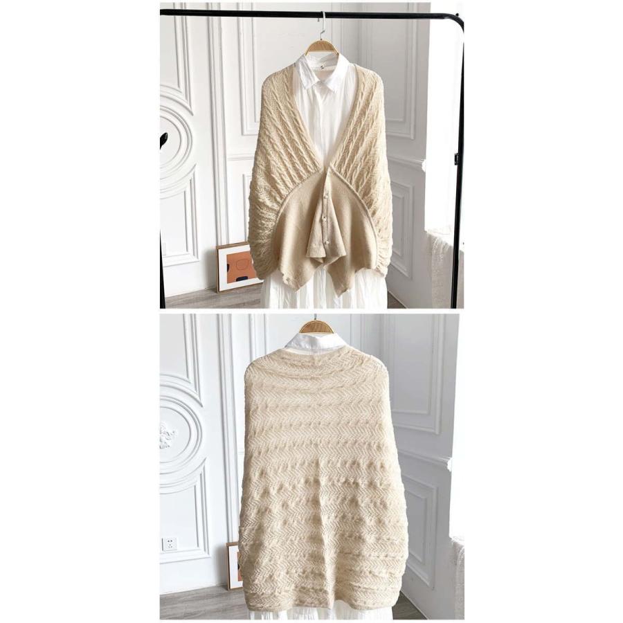 ニットカーディガン 6way  ポンチョ  ボレロ 大判 ストール ショール 足掛け uv対策 フェイクカシミア |  | 14