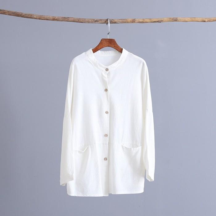 カーディガン リネン調 綿麻 ミディアム丈 長袖 無地 シャツ ブラウス ノーカラー 丸首 羽織りおうちコーデ (アパレル) |  | 10