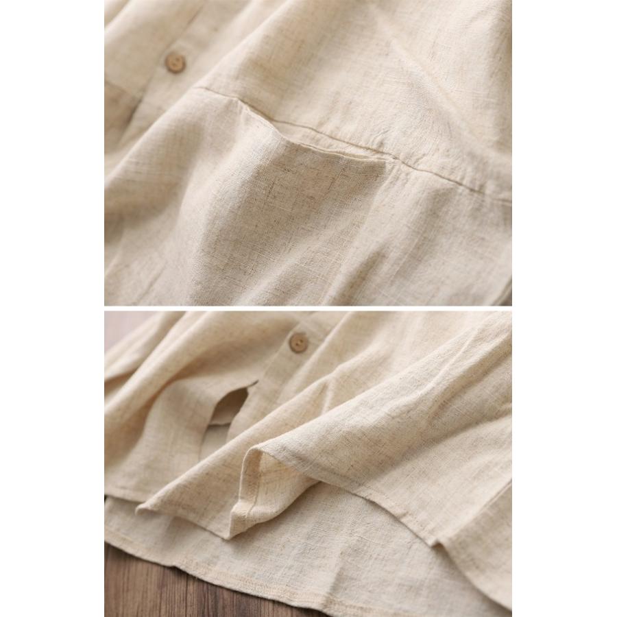 カーディガン リネン調 綿麻 ミディアム丈 長袖 無地 シャツ ブラウス ノーカラー 丸首 羽織りおうちコーデ (アパレル) |  | 12