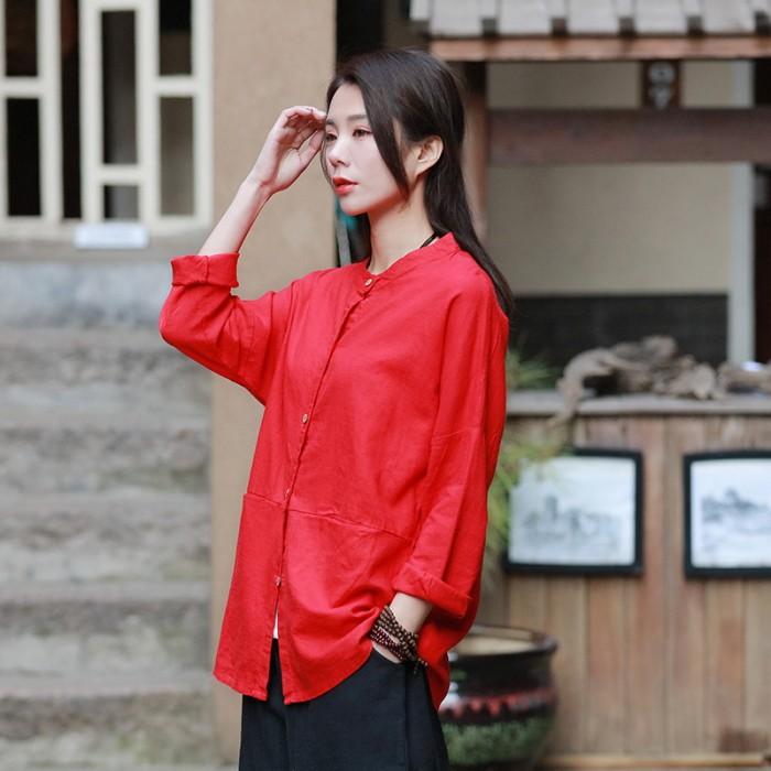 カーディガン リネン調 綿麻 ミディアム丈 長袖 無地 シャツ ブラウス ノーカラー 丸首 羽織りおうちコーデ (アパレル) |  | 04