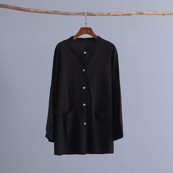 カーディガン リネン調 綿麻 ミディアム丈 長袖 無地 シャツ ブラウス ノーカラー 丸首 羽織りおうちコーデ (アパレル) |  | 09
