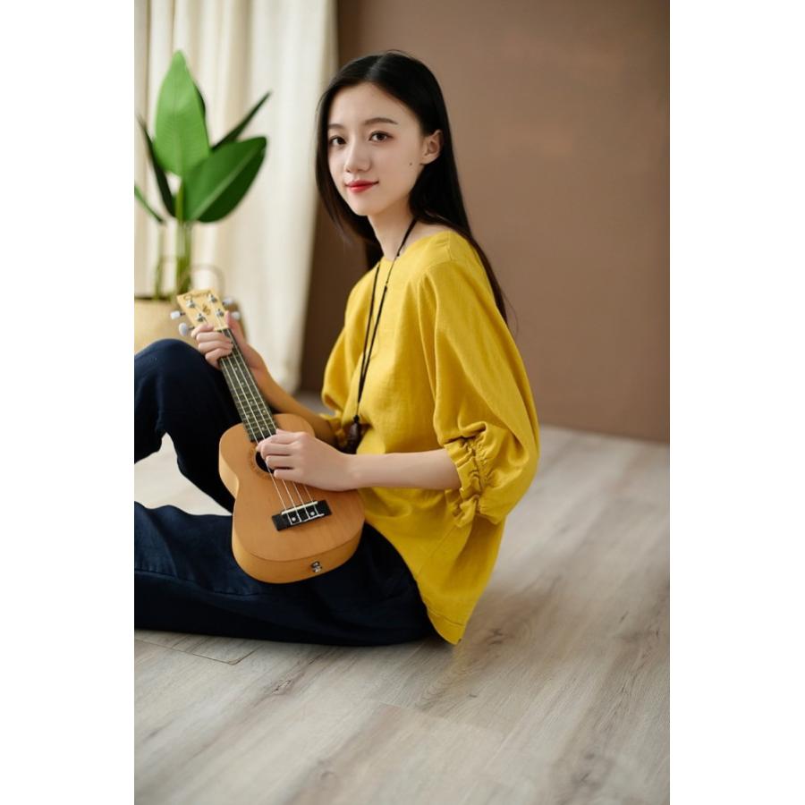 Tシャツ レディース リネン調 トップス 半袖 無地 シャツ フリル袖 クルーネック カットソー オーバーサイズ |  | 15