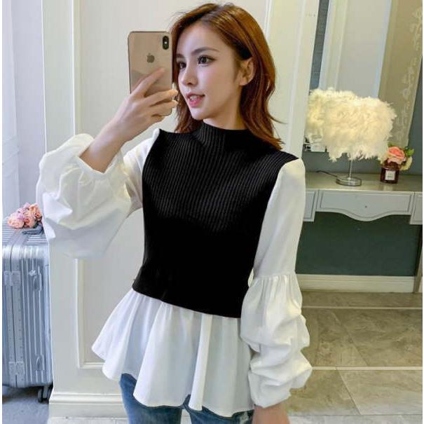 プルオーバー レディース トップス カットソー ブラウス 大きいサイズ プルオーバー 異素材 ドッキング 長袖 |  | 01