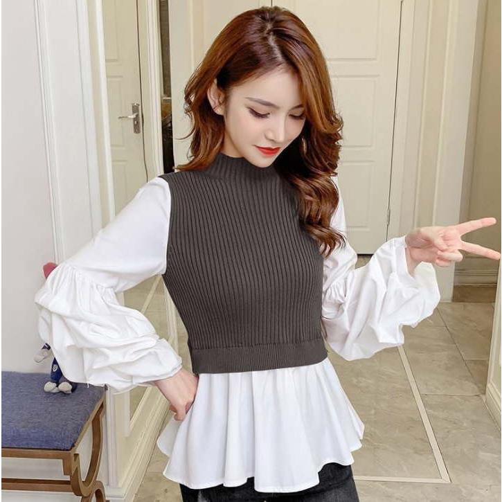 プルオーバー レディース トップス カットソー ブラウス 大きいサイズ プルオーバー 異素材 ドッキング 長袖 |  | 10