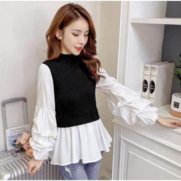 プルオーバー レディース トップス カットソー ブラウス 大きいサイズ プルオーバー 異素材 ドッキング 長袖 |  | 02