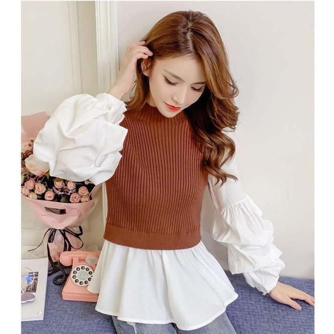 プルオーバー レディース トップス カットソー ブラウス 大きいサイズ プルオーバー 異素材 ドッキング 長袖 |  | 03