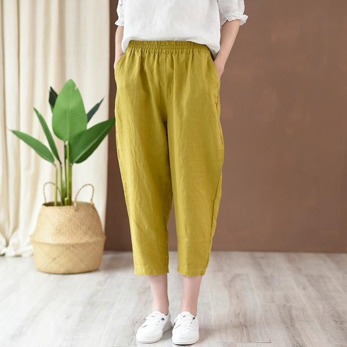 クロップドパンツ リネン調 アンクルパンツ サルエルパンツ テーパードパンツ レディース 無地 ボトムス 9分丈 パンツ |  | 08