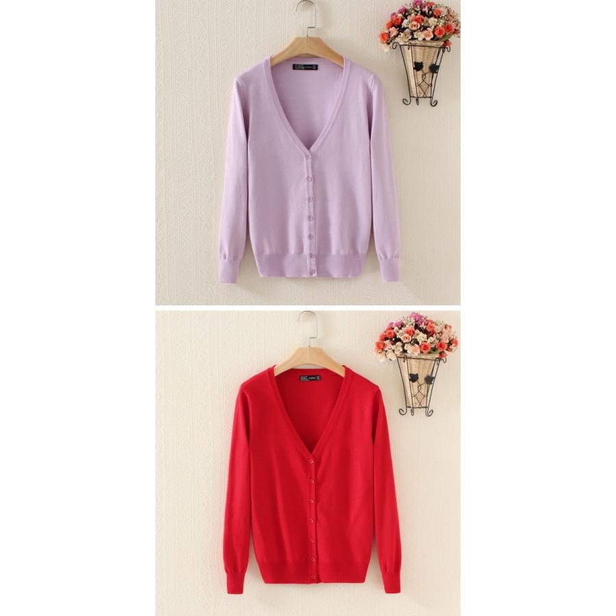 カーディガン レディース Vネック ミディアム丈 長袖 無地 20色 パステルカラー カーデ 羽織り アウター |  | 04