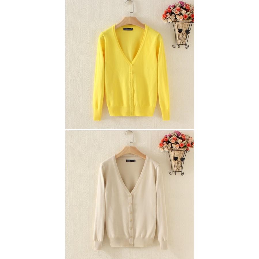 カーディガン レディース Vネック ミディアム丈 長袖 無地 20色 パステルカラー カーデ 羽織り アウター |  | 05