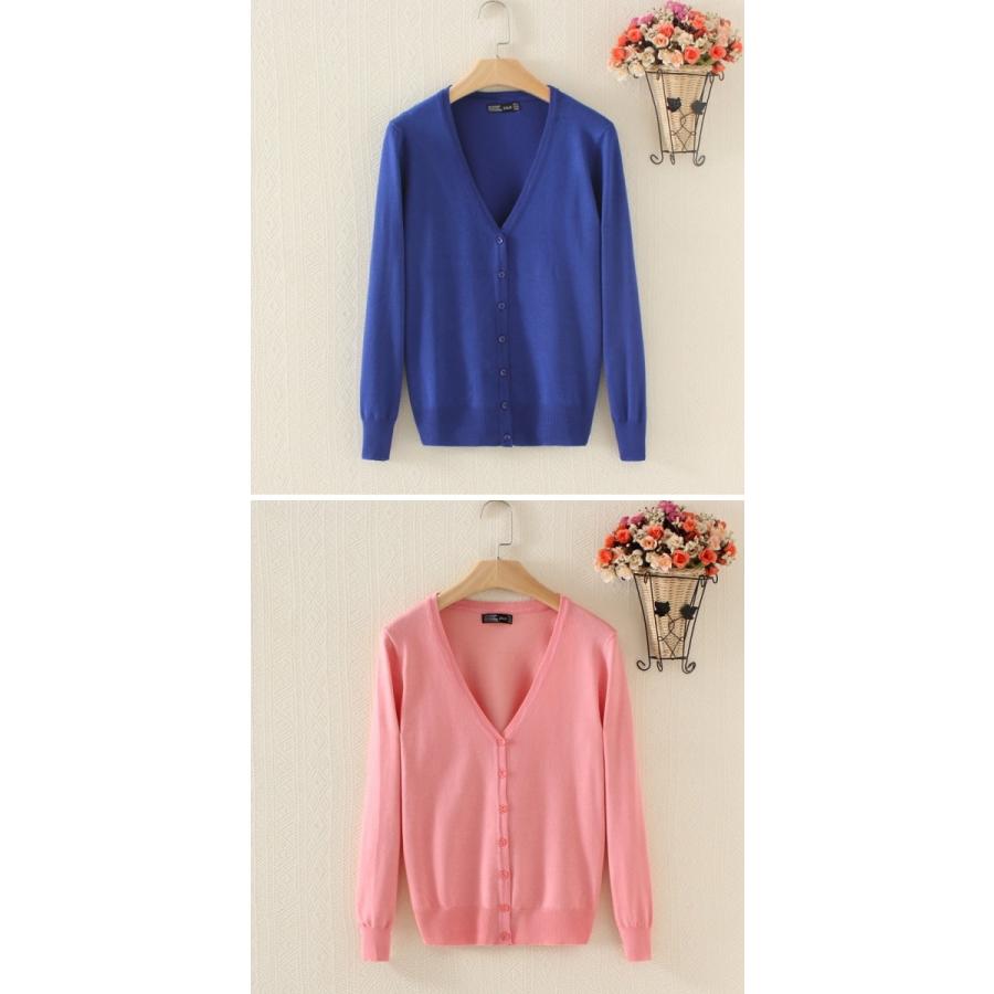 カーディガン レディース Vネック ミディアム丈 長袖 無地 20色 パステルカラー カーデ 羽織り アウター |  | 06
