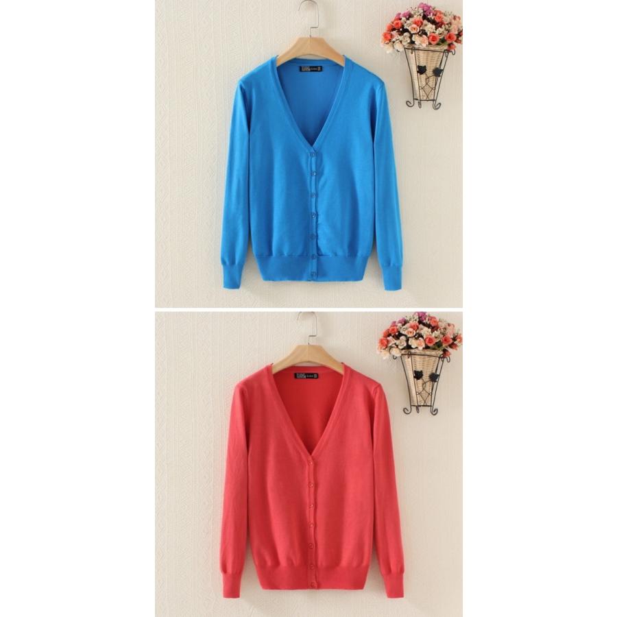 カーディガン レディース Vネック ミディアム丈 長袖 無地 20色 パステルカラー カーデ 羽織り アウター |  | 09