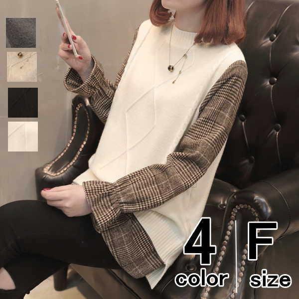 シャツドッキングニット シャツ ブラウス レイヤード ボートネック 長袖 キャンディ バイカラー チュニック | 