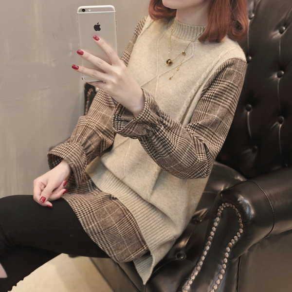 シャツドッキングニット シャツ ブラウス レイヤード ボートネック 長袖 キャンディ バイカラー チュニック |  | 01