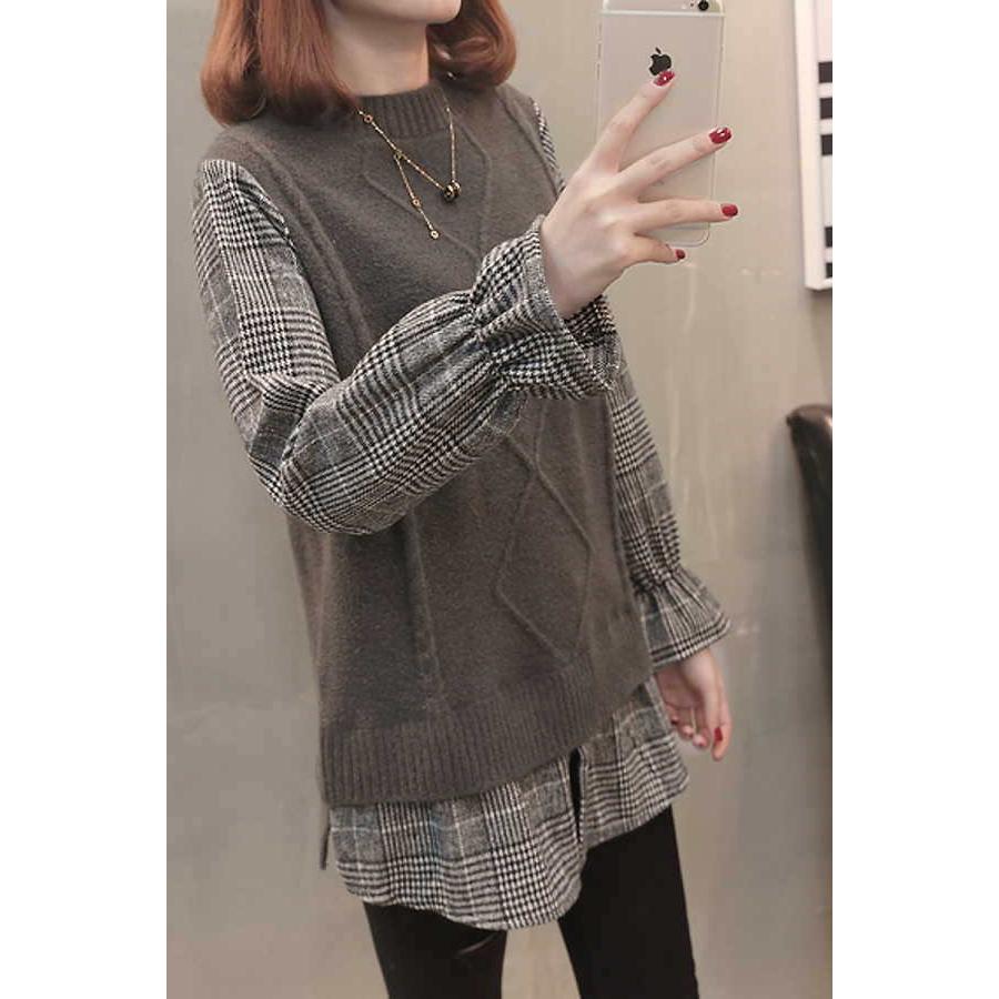 シャツドッキングニット シャツ ブラウス レイヤード ボートネック 長袖 キャンディ バイカラー チュニック |  | 02