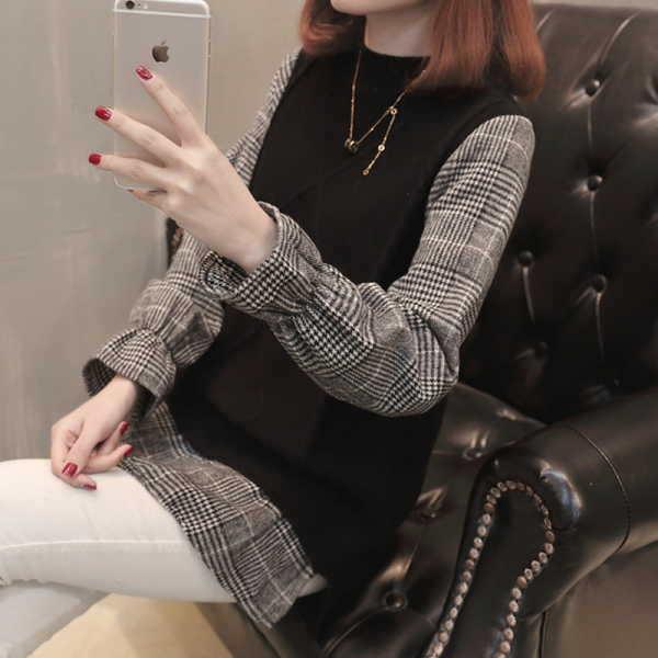 シャツドッキングニット シャツ ブラウス レイヤード ボートネック 長袖 キャンディ バイカラー チュニック |  | 03