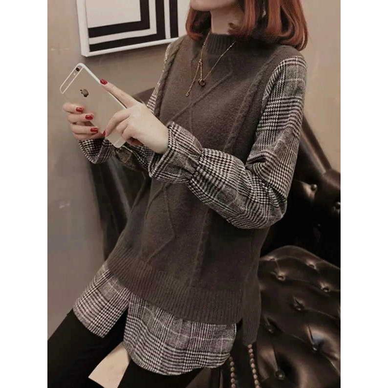 シャツドッキングニット シャツ ブラウス レイヤード ボートネック 長袖 キャンディ バイカラー チュニック |  | 05