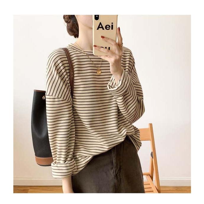 ボーダーロングTシャツ レディース カットソー プルオーバー トップス 長袖 半袖 クルーネック シンプル カジュアル |  | 02