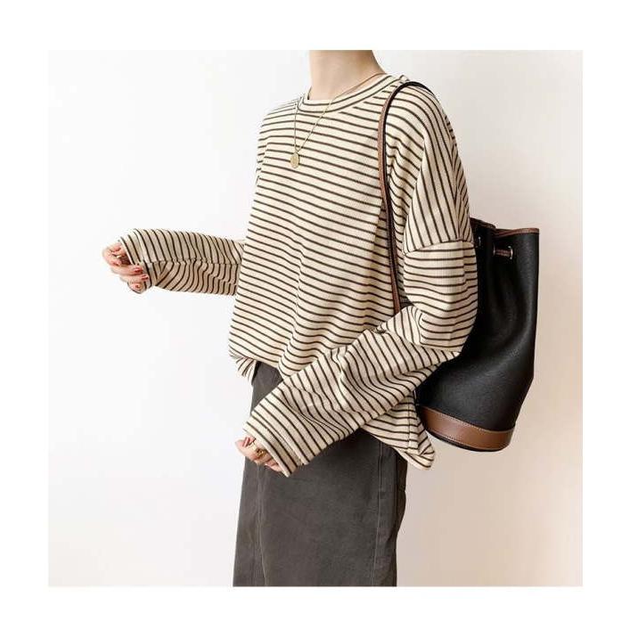 ボーダーロングTシャツ レディース カットソー プルオーバー トップス 長袖 半袖 クルーネック シンプル カジュアル |  | 03