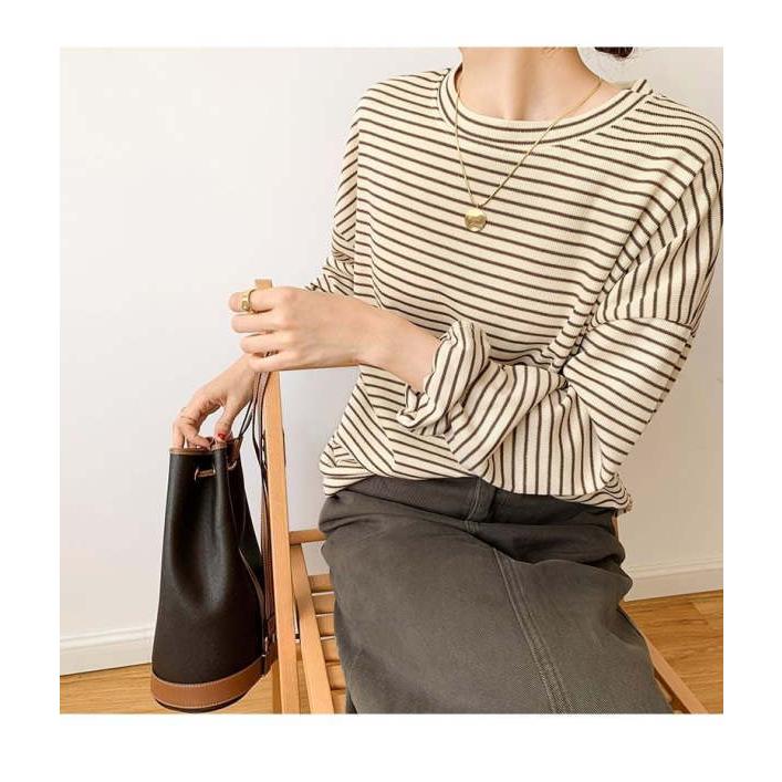 ボーダーロングTシャツ レディース カットソー プルオーバー トップス 長袖 半袖 クルーネック シンプル カジュアル |  | 04