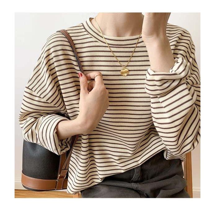ボーダーロングTシャツ レディース カットソー プルオーバー トップス 長袖 半袖 クルーネック シンプル カジュアル |  | 05