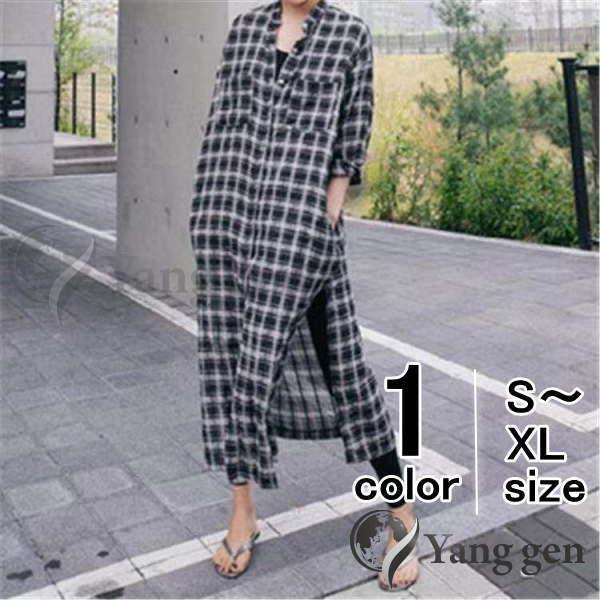 シャツワンピース レディース チェック柄 ロング丈 シャツワンピ カーディガン グレンチェック | 