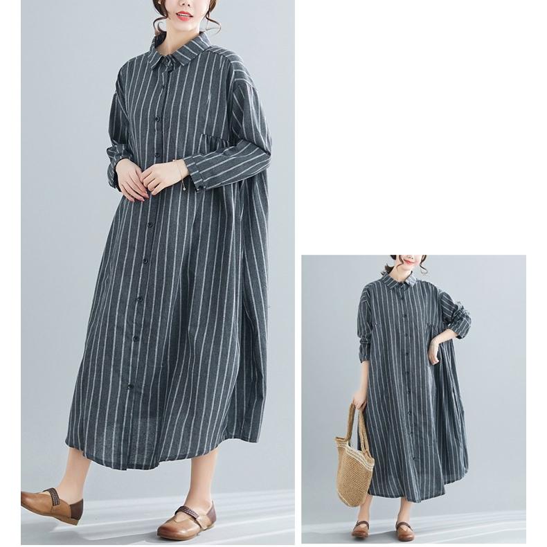 シャツワンピース レディース マキシワンピ ロングワンピース ストライプ 長袖 マキシ丈 |  | 06