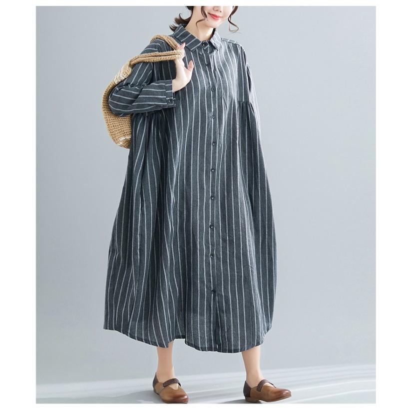 シャツワンピース レディース マキシワンピ ロングワンピース ストライプ 長袖 マキシ丈 |  | 07
