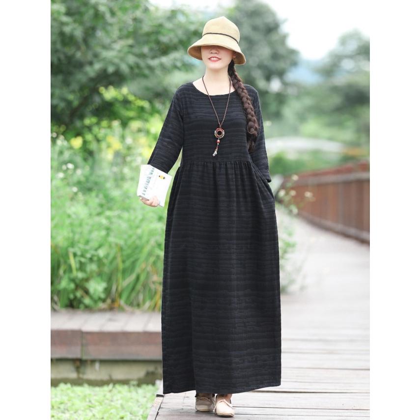 ワンピース レディース 麻混 リネン混 無地 ロング Aライン オーバーサイズ 長袖 体型カバー |  | 01