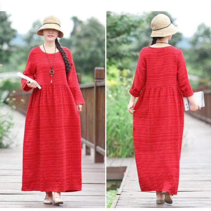 ワンピース レディース 麻混 リネン混 無地 ロング Aライン オーバーサイズ 長袖 体型カバー |  | 10