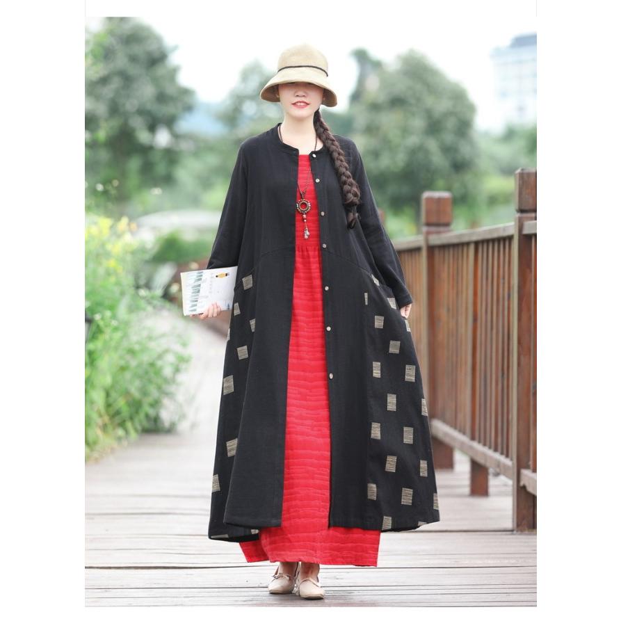 ワンピース レディース 麻混 リネン混 無地 ロング Aライン オーバーサイズ 長袖 体型カバー |  | 11