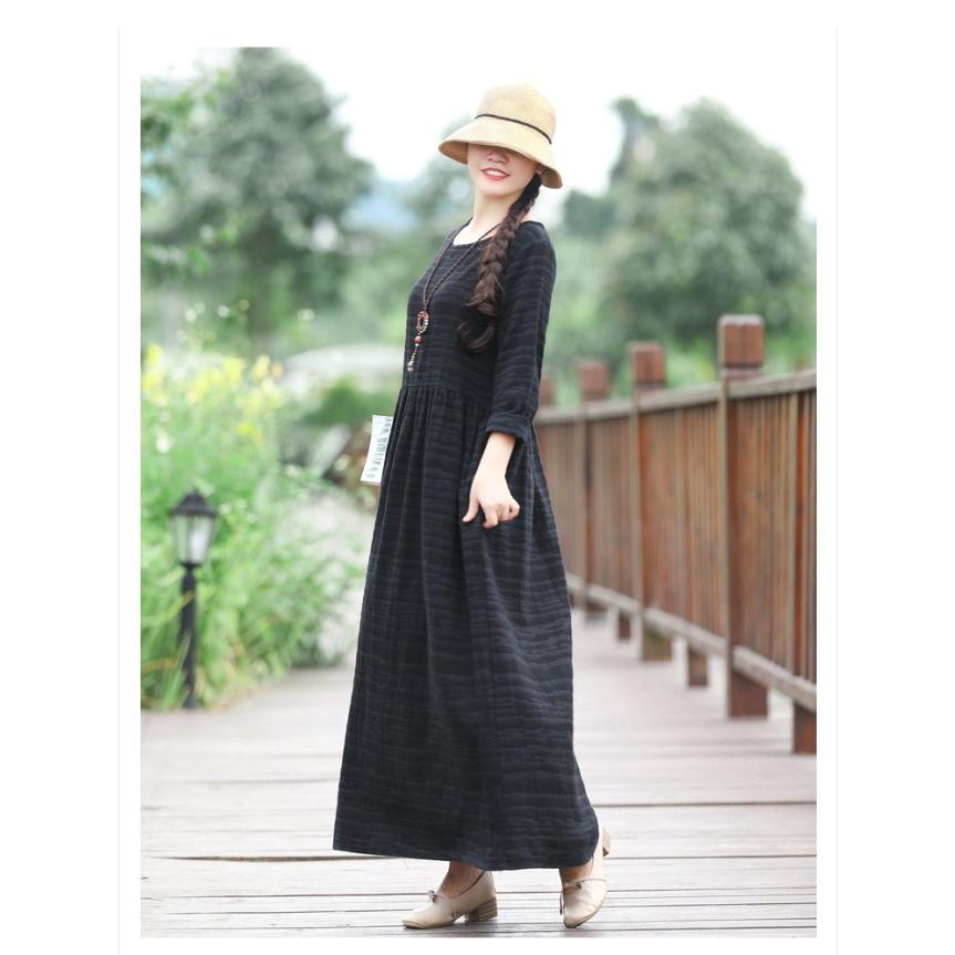 ワンピース レディース 麻混 リネン混 無地 ロング Aライン オーバーサイズ 長袖 体型カバー |  | 02
