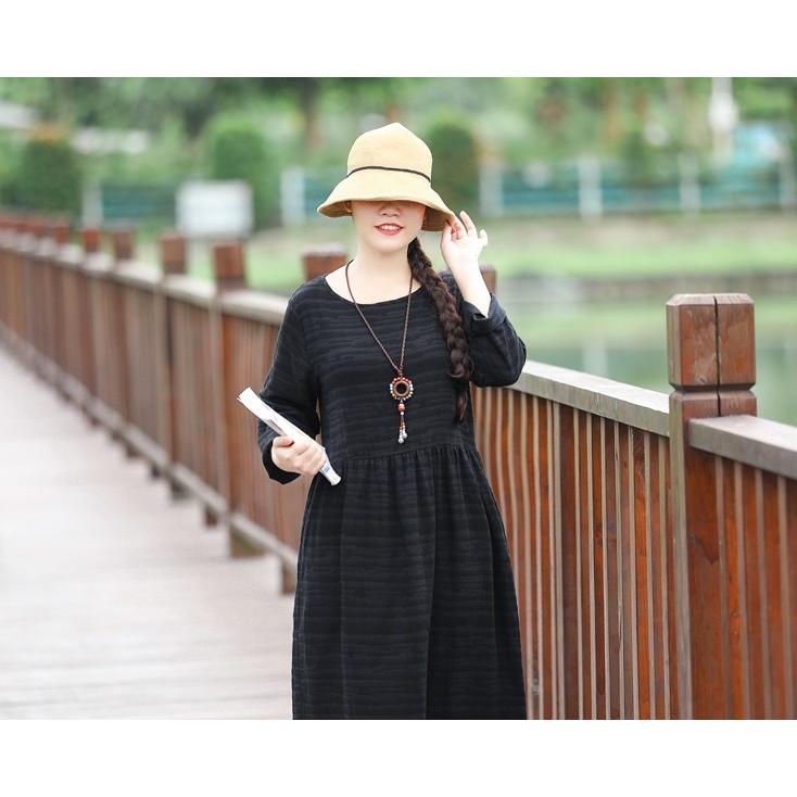 ワンピース レディース 麻混 リネン混 無地 ロング Aライン オーバーサイズ 長袖 体型カバー |  | 03