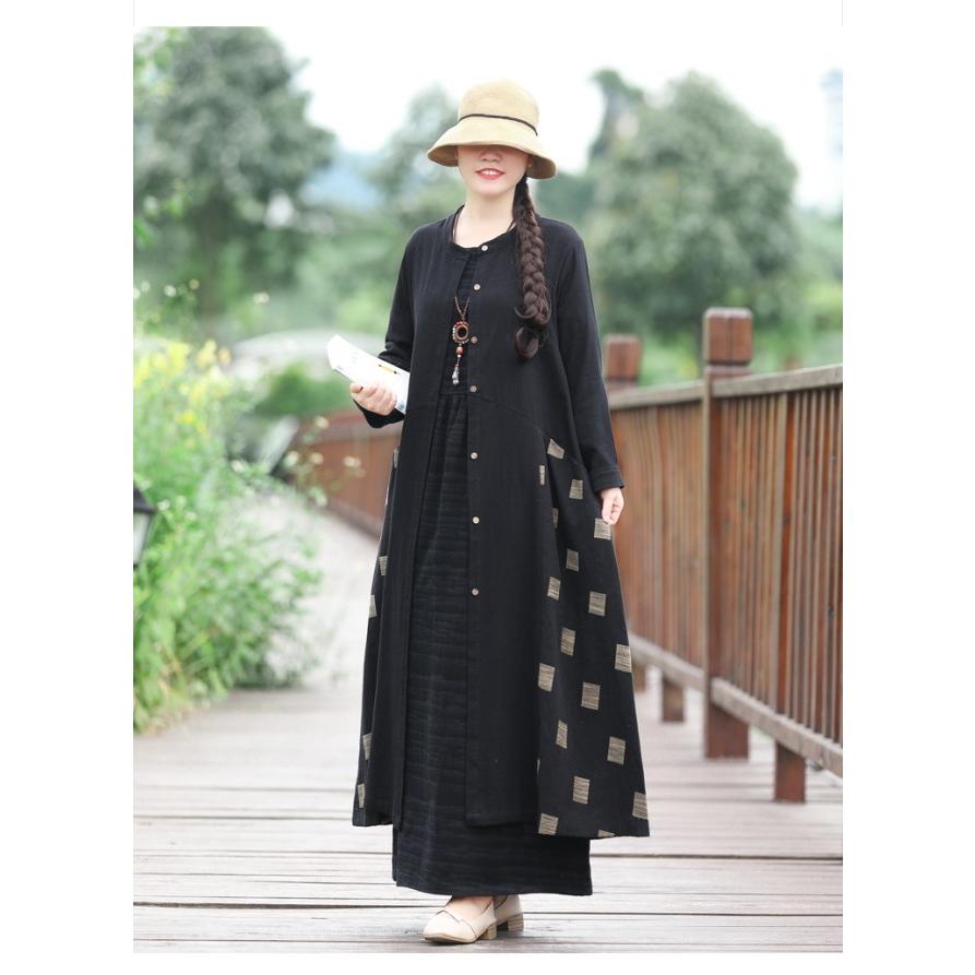 ワンピース レディース 麻混 リネン混 無地 ロング Aライン オーバーサイズ 長袖 体型カバー |  | 05