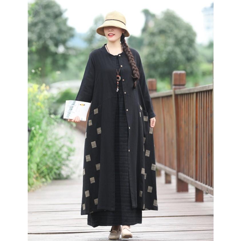 ワンピース レディース 麻混 リネン混 無地 ロング Aライン オーバーサイズ 長袖 体型カバー |  | 06