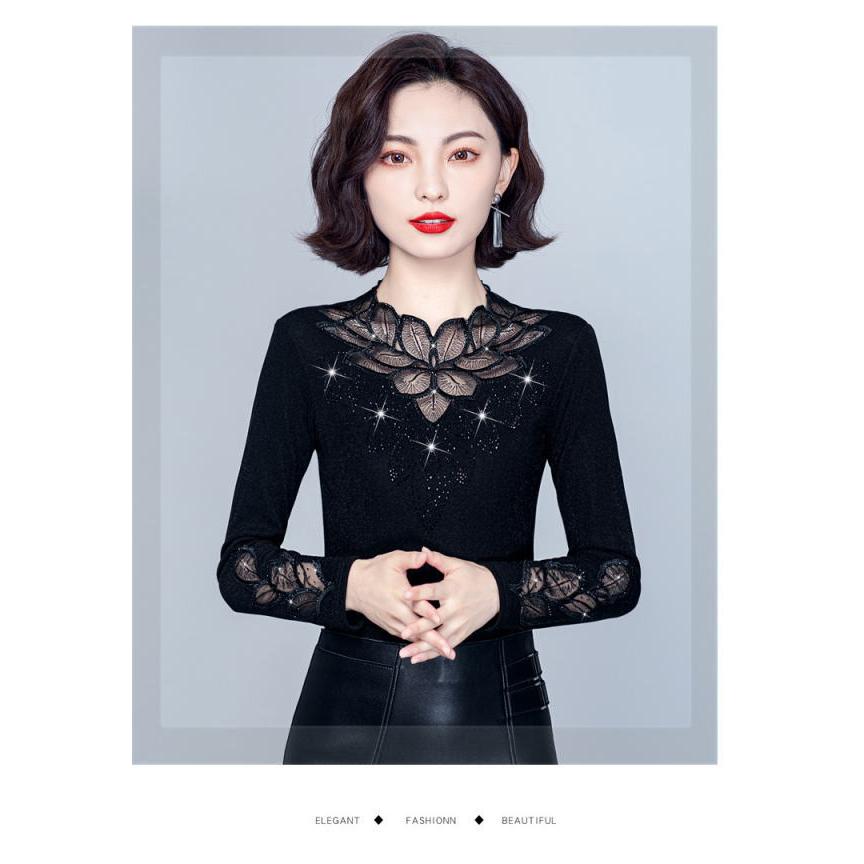 カットソー シャツ 裏起毛 厚手 シースルー 長袖 レース あったか インナー  セクシー ハーフネック レディース シアー |  | 11