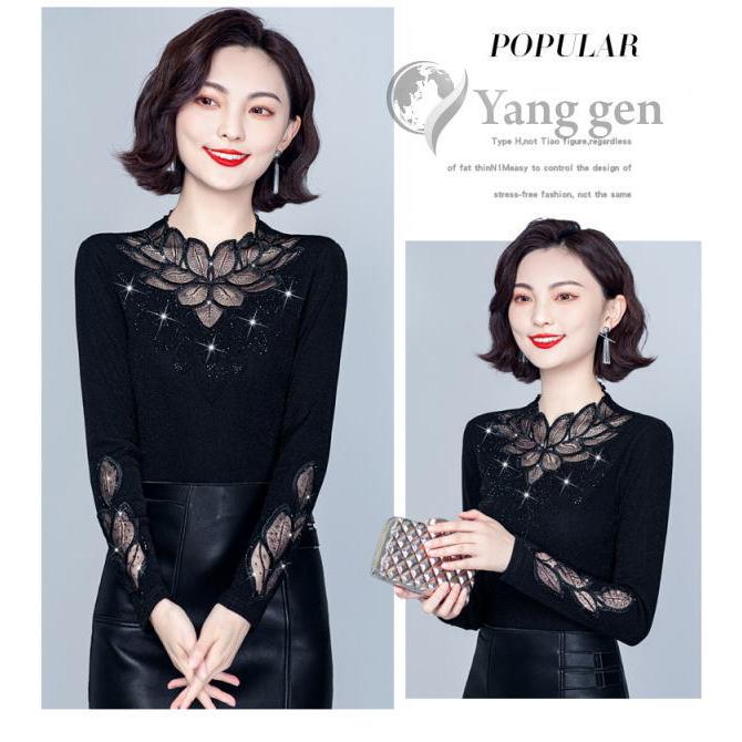 カットソー シャツ 裏起毛 厚手 シースルー 長袖 レース あったか インナー  セクシー ハーフネック レディース シアー |  | 09