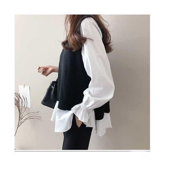 tシャツ Tシャツ アンサンブル レディース ニットベスト 長袖シャツセット 大きいサイズ ナチュラル シャツ ベルスリーブ |  | 04