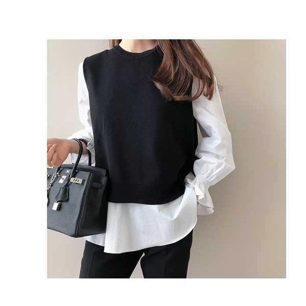 tシャツ Tシャツ アンサンブル レディース ニットベスト 長袖シャツセット 大きいサイズ ナチュラル シャツ ベルスリーブ |  | 08