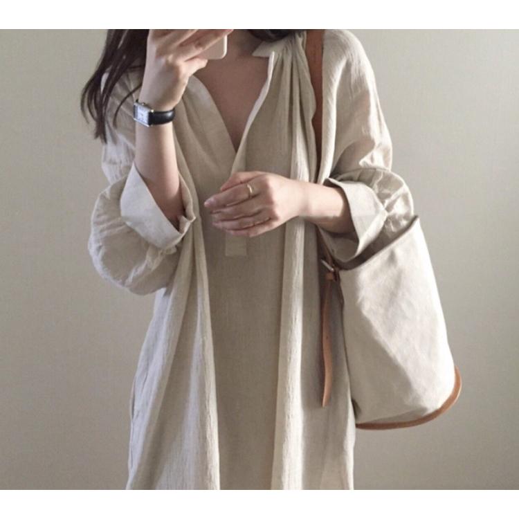 シャツワンピ ロング丈 ワンピ ワンピース 七分袖 ロングワンピース スキッパーシャツ 無地 マキシワンピ  レディース |  | 01