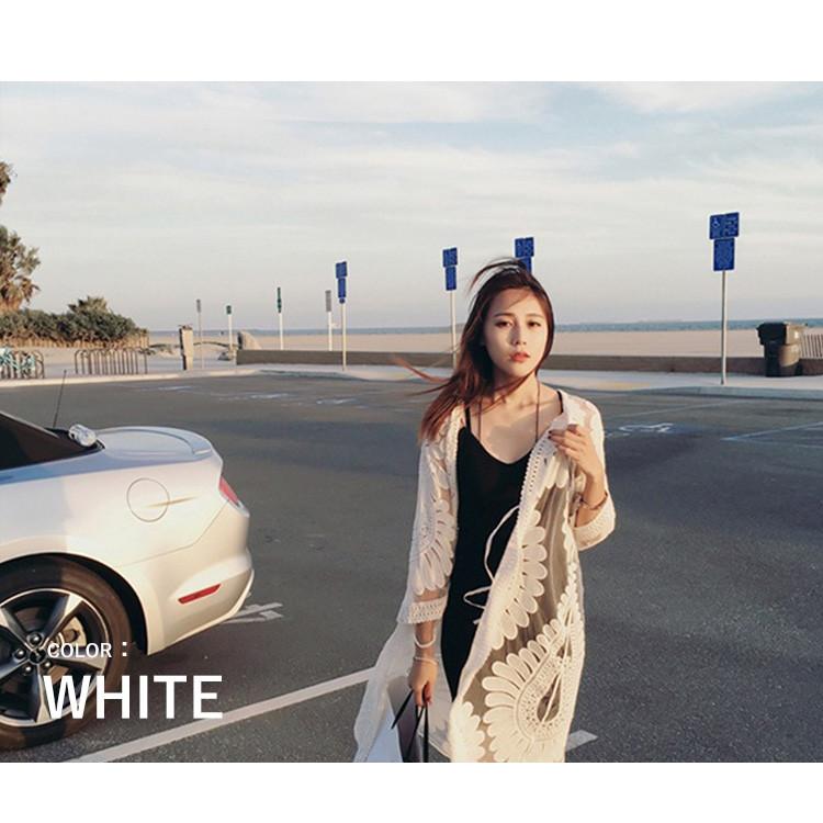 カーディガン ロングカーディガン 花柄 レース ひまわりモチーフ 透け感 日焼け防止 アウター ガウン レディース |  | 01