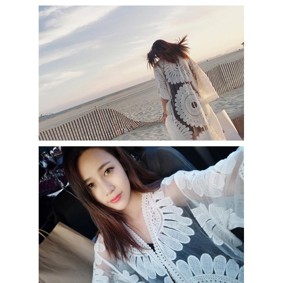 カーディガン ロングカーディガン 花柄 レース ひまわりモチーフ 透け感 日焼け防止 アウター ガウン レディース |  | 02